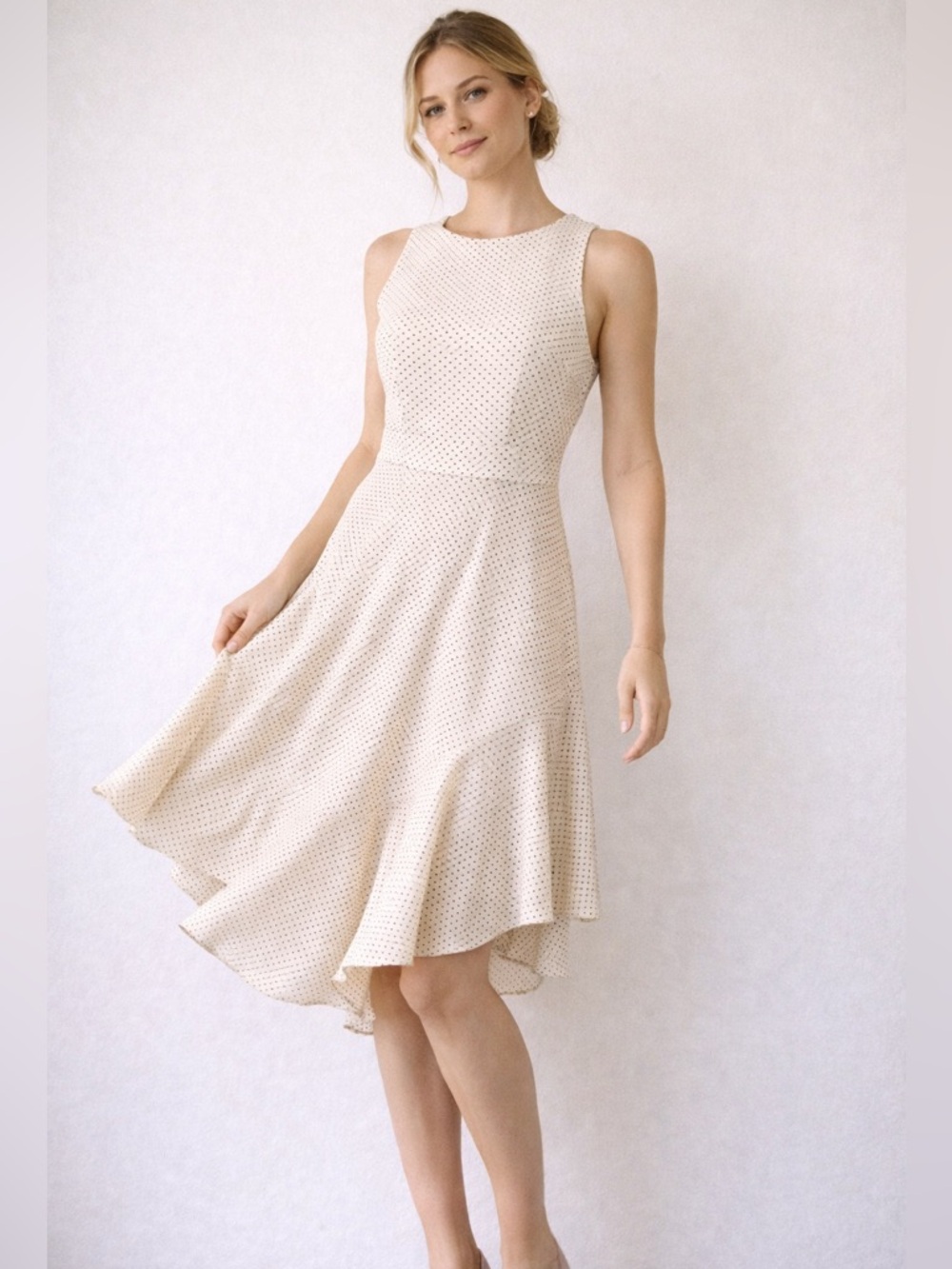 NWT Banana Republic Polka Dot Dress Petite 0 Sleeveless Fit Flare Midi